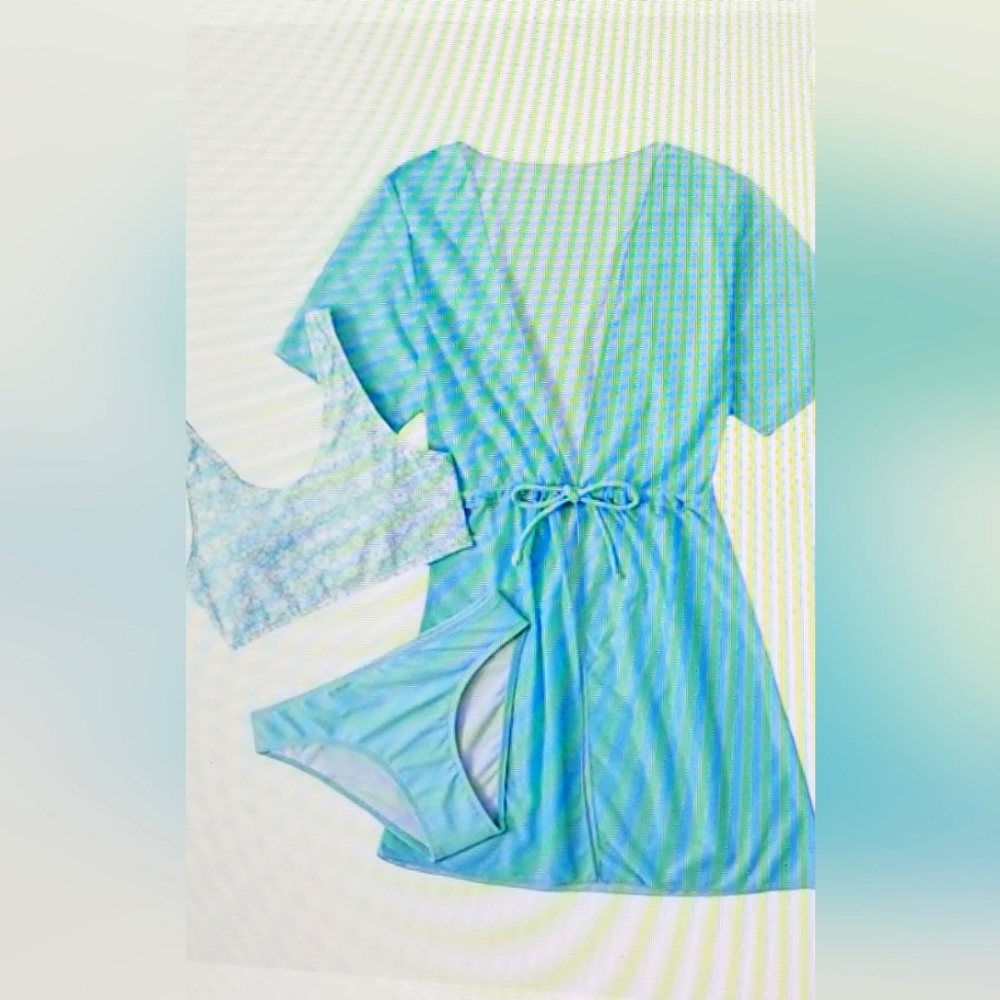 NWOT GIRLS SWIM SPORT SET WITH MESH KIMONO REMOVABLE PADDING